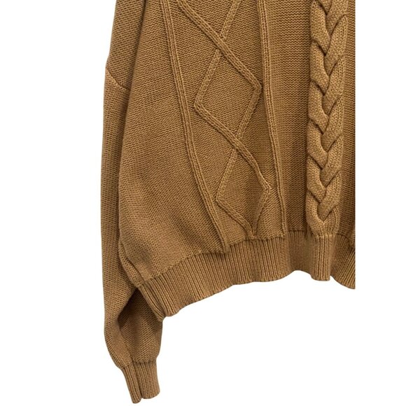 Vetta XL Camel Brown Organic Cotton Cable Knit Sweater Made In USA - Picture 11 of 16